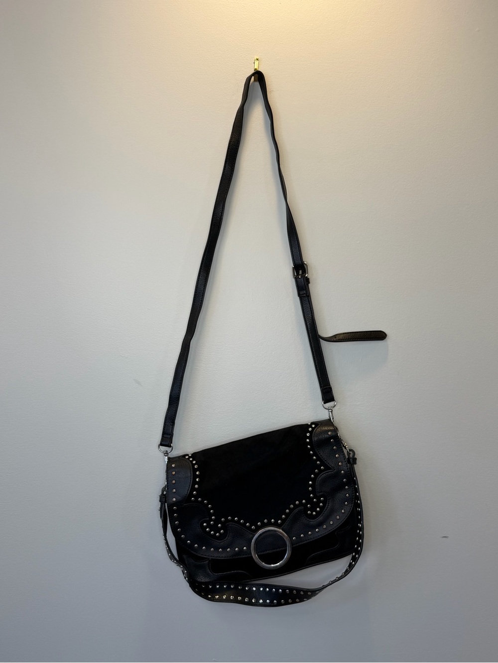 Aldo Black Studded Saddle Crossbody Bag